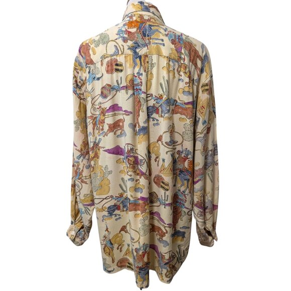 Vintage Paragraff Unisex Size L Cowboys Indians Novelty Button Up L/S Shirt Top - Picture 4 of 12